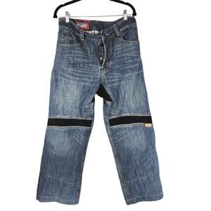 ICON Victory Pant Mens Jean sz 32x29 Motosports Blue Black Button Fly Reinforced